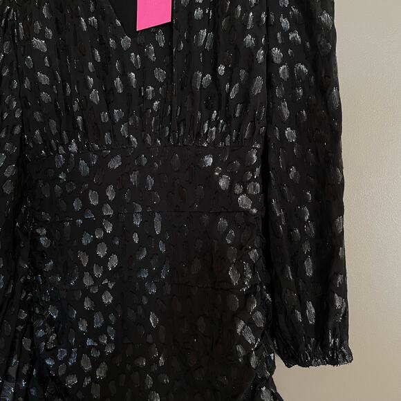 NWT RHODE Bianca Dress Black Metallic Size 2 Long Sleeve V-Neck Ruffles Blouson‎ - Picture 10 of 16
